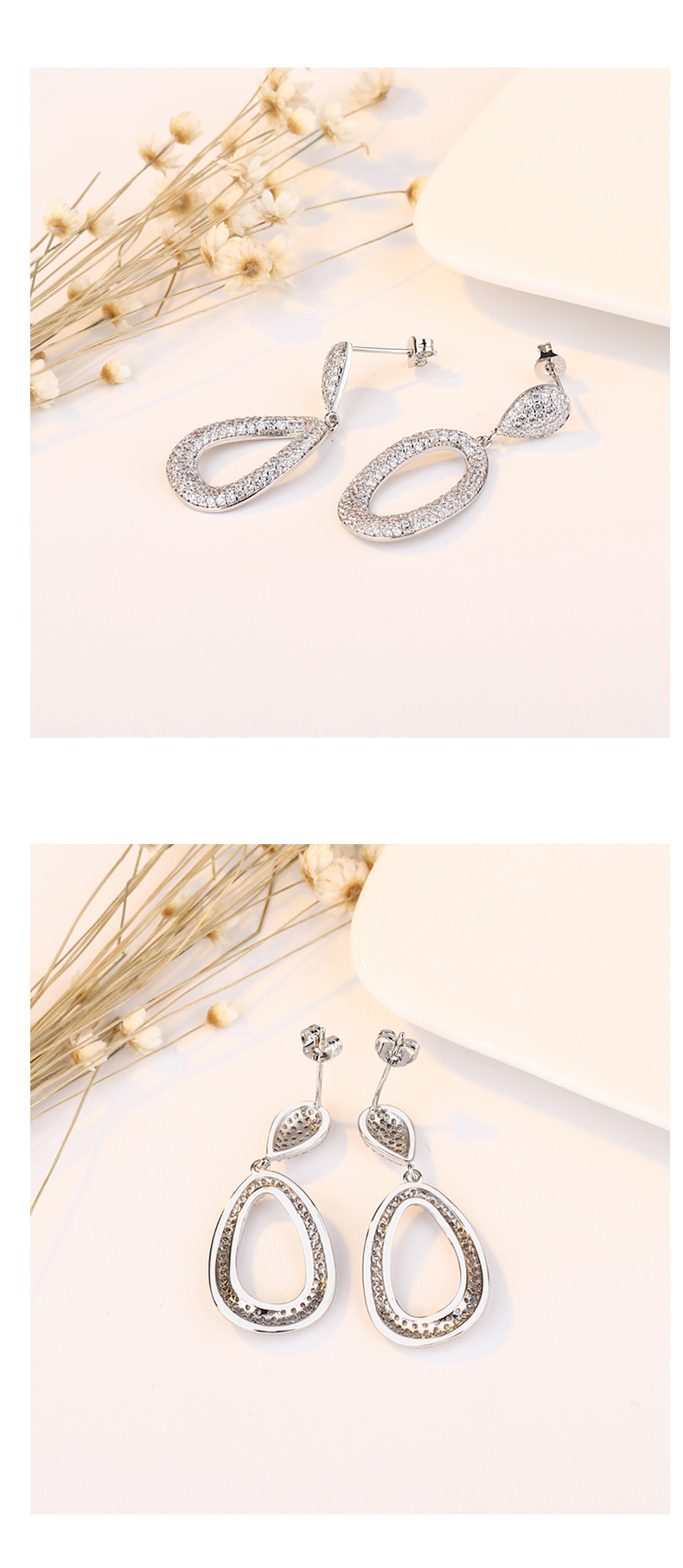 7g Weight Copper Ear Needle Material Zircon Inlay Material 1 Pair Elegant Water Droplets Plating Copper Zircon Drop Earrings