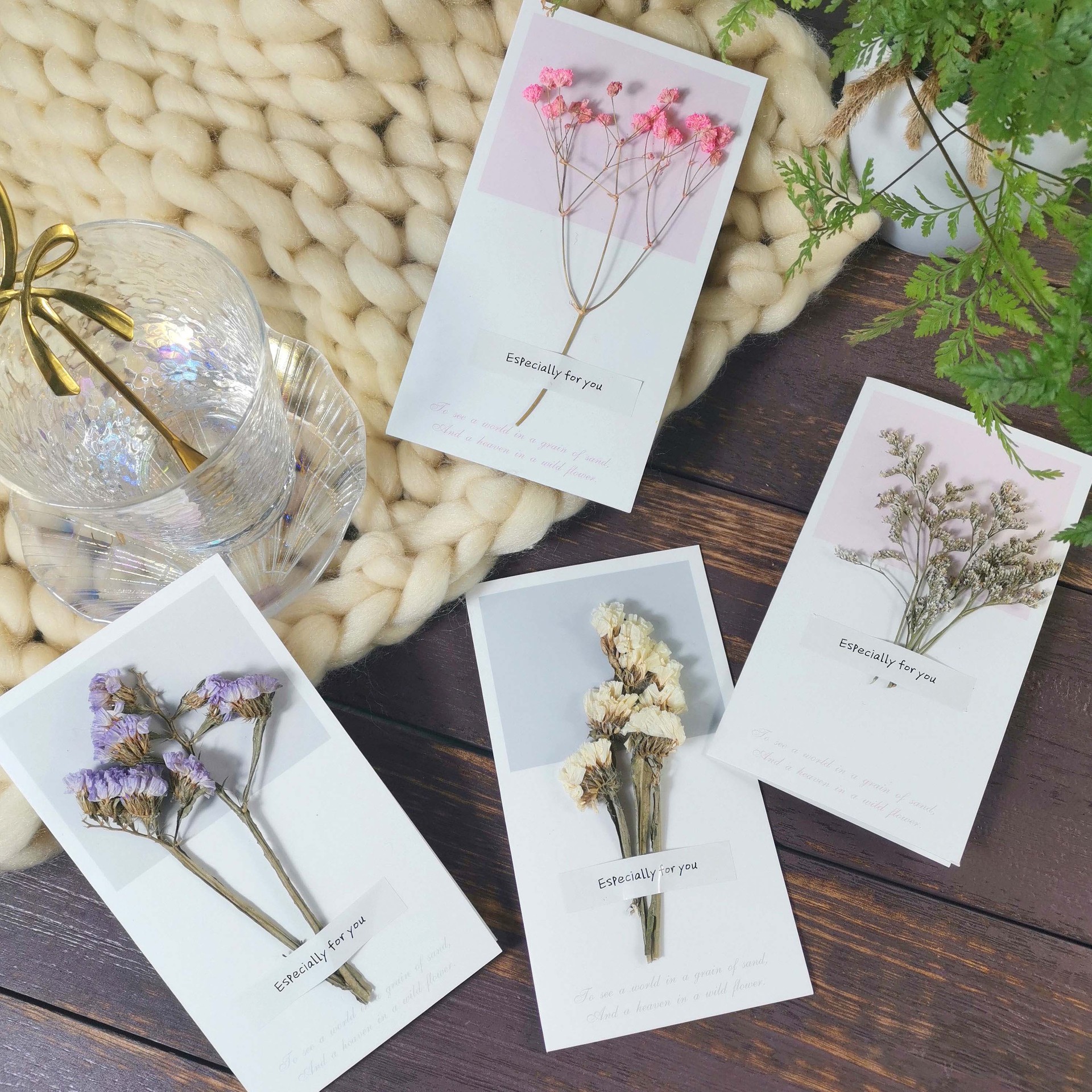 Customizable Dried flowers Gypsophila blank card diy Like a breath of fresh air Thank Blessing birthday Valentine's Day Greeting cards wholesale