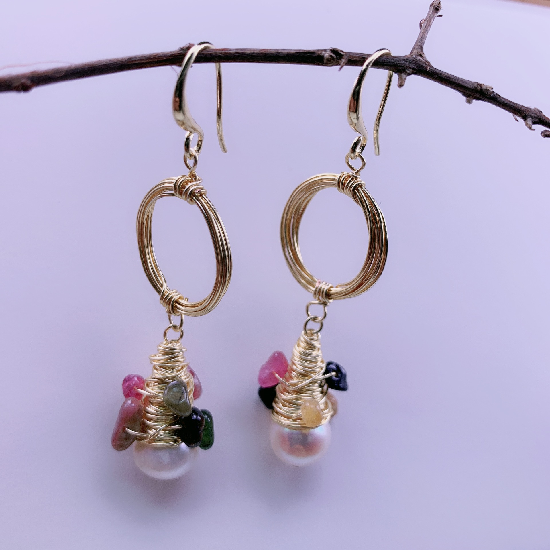 新款韩版轻奢耳环手工绕线天然珍珠饰品百搭个性首饰气质耳坠批发