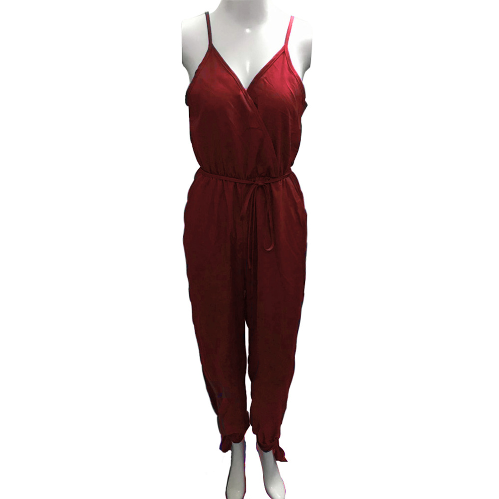 Sexy Backless Print Tied Spaghetti-Strap Cotton One-Piece Slit Pants Jumpsuit - Jumpsuits & Rompers - Uniqistic.com