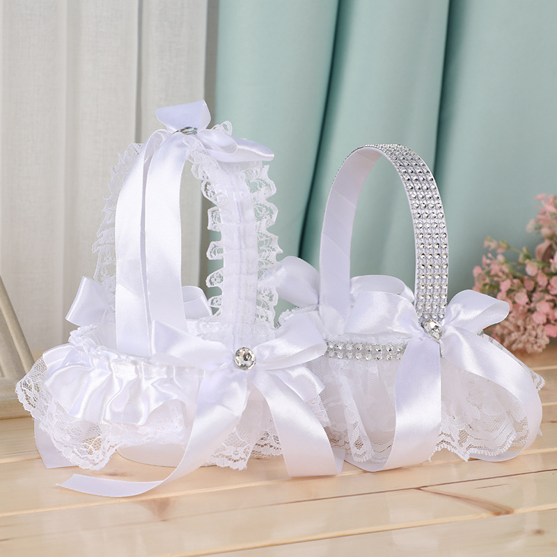 Creative Mini Lace Flower Basket Wedding Accompanying Child Flower Child Flower Spreading Hand Basket Children's Small Flower Basket Manufacturer Wholesale