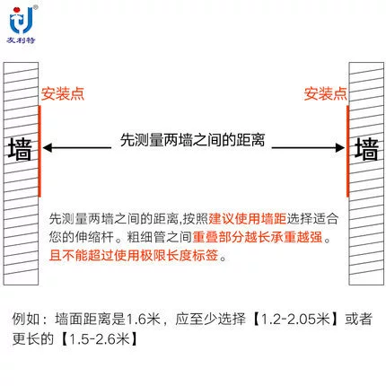 友利特 Shower curtain rod pure stainless steel strut rod bay window clothes rod wardrobe telescopic rod curtain rod without punching balcony