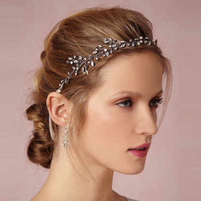 亞馬遜專供 新款手工新娘飾品 歐美簡約水晶 婚慶配飾 花環發帶