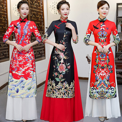 Chinese Dress Qipao cheongsam products long high end performance audai cheongsam two piece set authentic in China and Vietnam