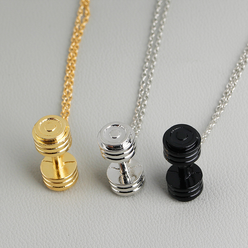 New Fashion Fitness Necklace Sports Barbell Pendant Necklace Clavicle Chain Wholesale display picture 9