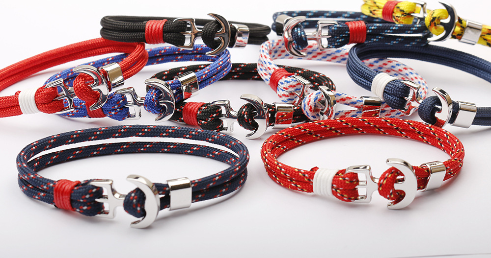 14g Weight Simple Style Anchor Alloy Rope Layered Men's Bracelets Men Cuff & Bangle