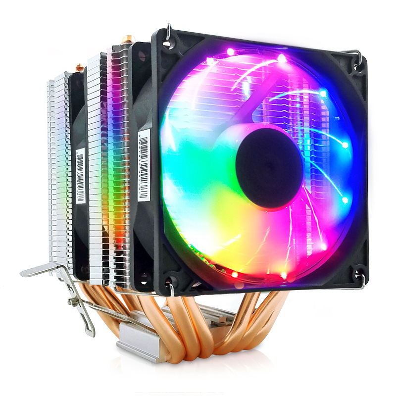 酷月六铜管CPU散热器 台式电脑双塔6热管发光散热静音CPU风扇