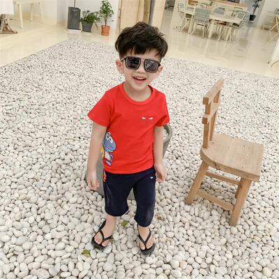 2019夏季男童装新款韩版卡通3D恐龙短袖7分裤儿童套装夏两件套潮|ms