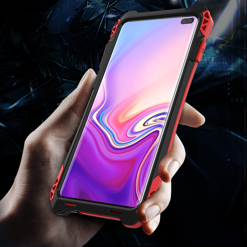 R-Just Amira Heavy Duty Dirtproof Shockproof Rainproof Aluminum Metal Bumper Carbon Fiber Back Cover Case for Samsung Galaxy S10 Plus & S10