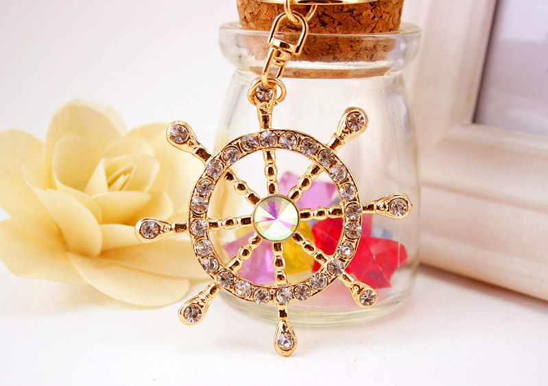 40g Weight Alloy, Metal Material Constellation Pattern Unisex Gender White, Blue Color Korean Diamond-studded Crystal Ship Rudder Nautical Car Metal Pendant Keychain 6