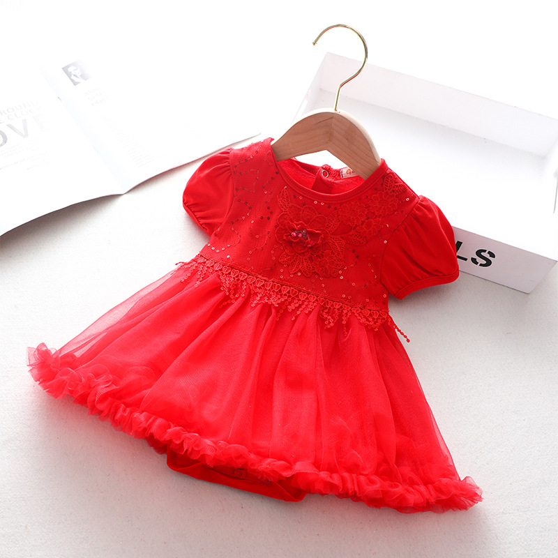 现货针织棉女童连衣裙纯色花朵儿童裙子产地货源女童洋装连衣裙