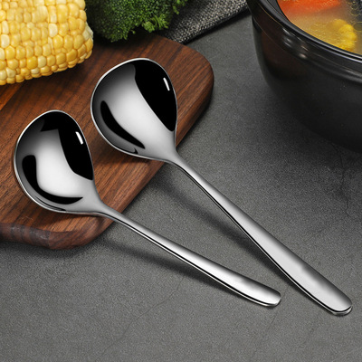 Korean 304 Stainless steel Soup Ladle Long handle Deepen thickening household Big head Round spoon Spoon Manufactor wholesale