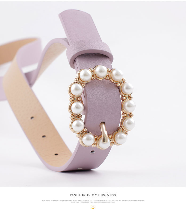 Street Occasion Elegant Solid Color Pu Leather Alloy Inlay Artificial Pearls Women's Leather Belts