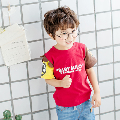 休闲儿童t恤 2019夏季跨境ins圆领短袖卡通字母棉质儿童T恤 外贸|ru