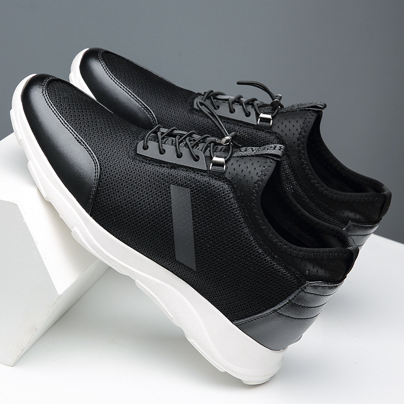 남자 신발 여름 통기성 메쉬 신발 남성용 스포츠 캐주얼 신발 여행 메쉬 표면 보이지 않는 높이 증가 모든 경기 운동화