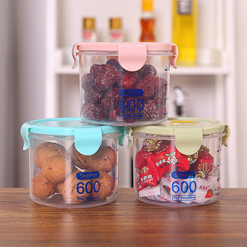 Sealed plastic storage container transparent dry fruit candy organizer jar airtight can kitchen moisture proof five grain storage jar