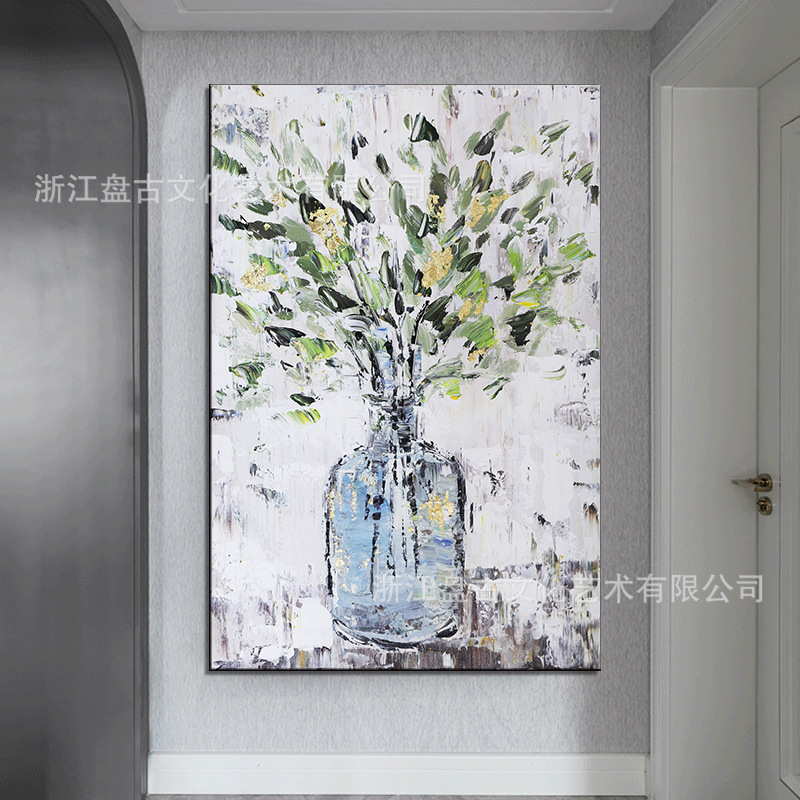盘古原创油画 ins风格花卉现代抽象油画 酒店卧房手工画定制批发