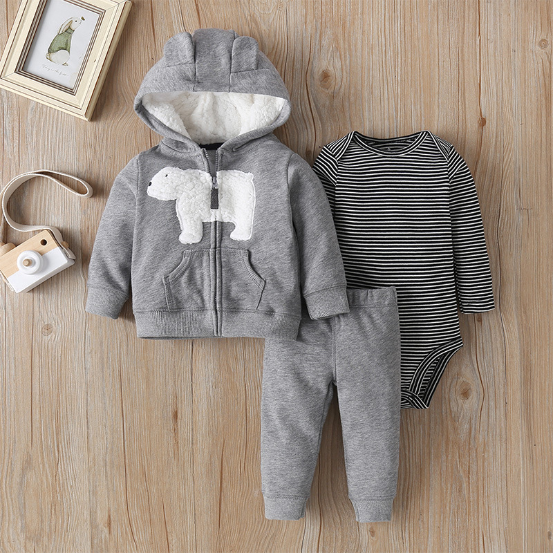 Baby Long-sleeved Hooded Sweater Three-piece Suits display picture 30