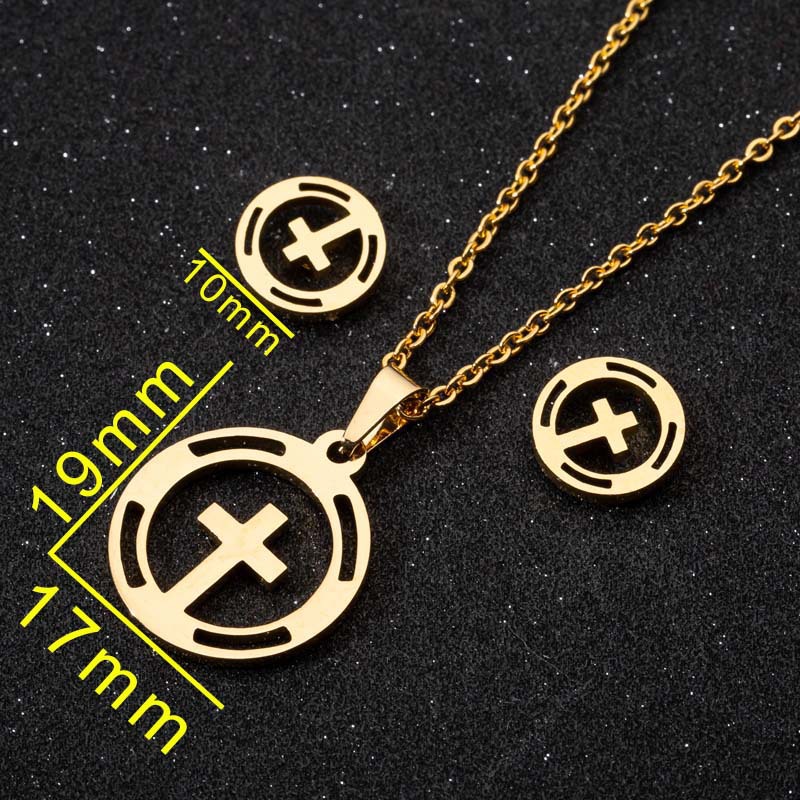 Fashion Moon Coconut Tree Fish Bone Stainless Steel Plating Hollow Out Earrings Necklace 1 Set display picture 4