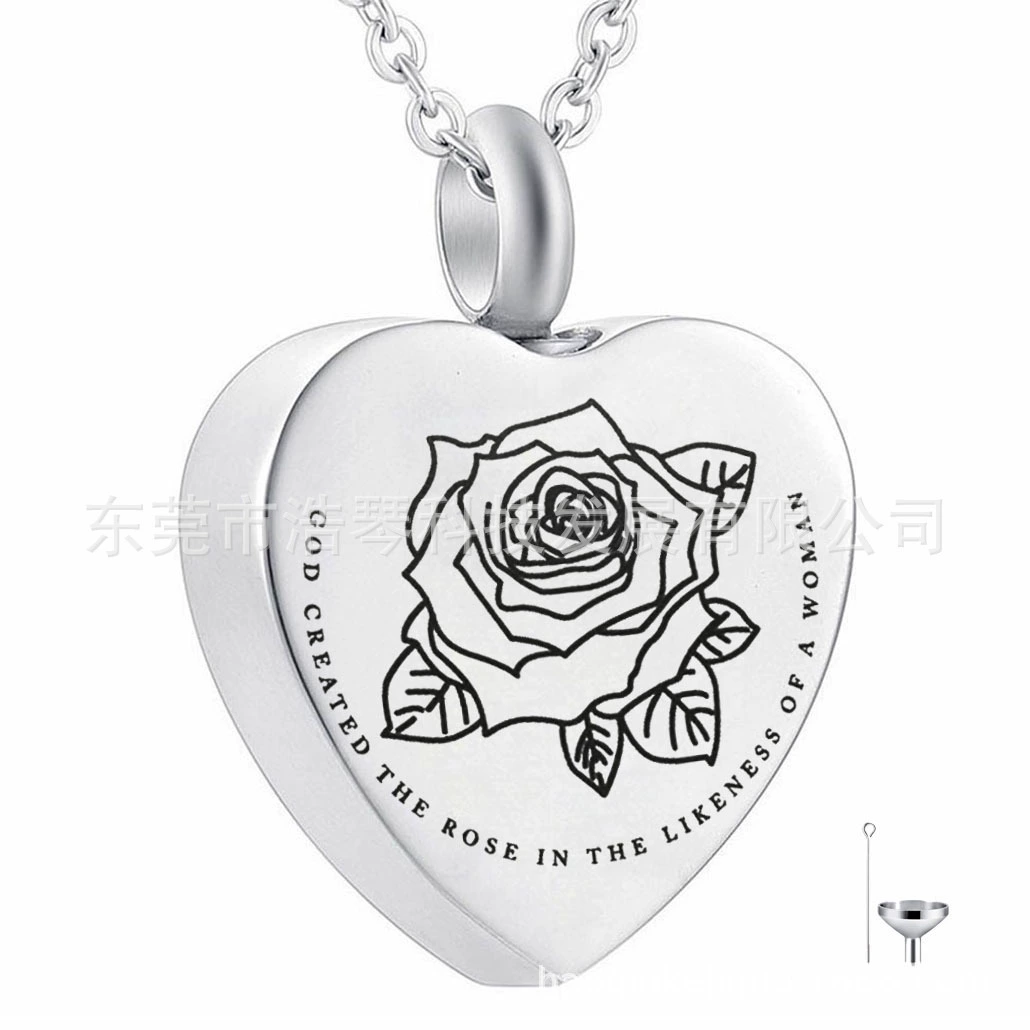 Титан сталь в форме сердца Роза урна кулон Мемориал ПЭТ пепел ожерелье кремации ювелирные изделия духи кулон