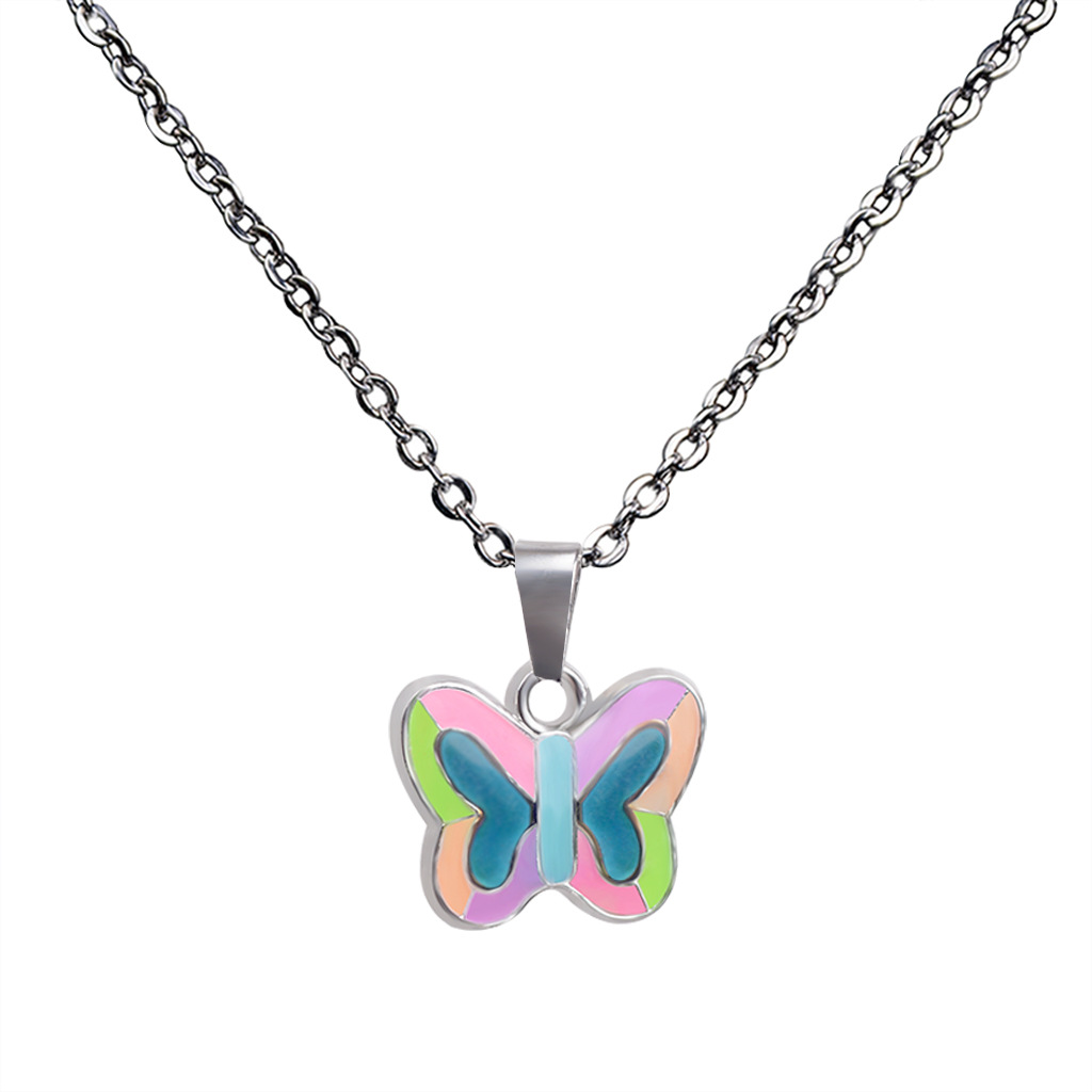 Fluorescent Luminous Butterfly Heart Pendant Color Changing Necklace display picture 22