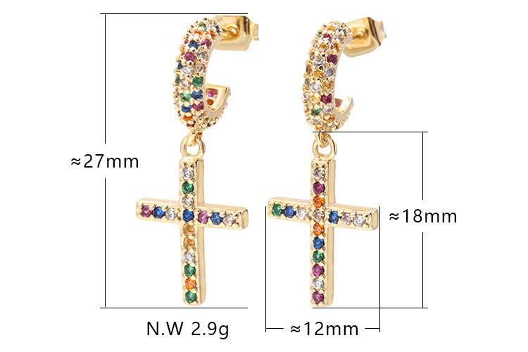 Fashion creative colored zircon cross earrings wholesalepicture1