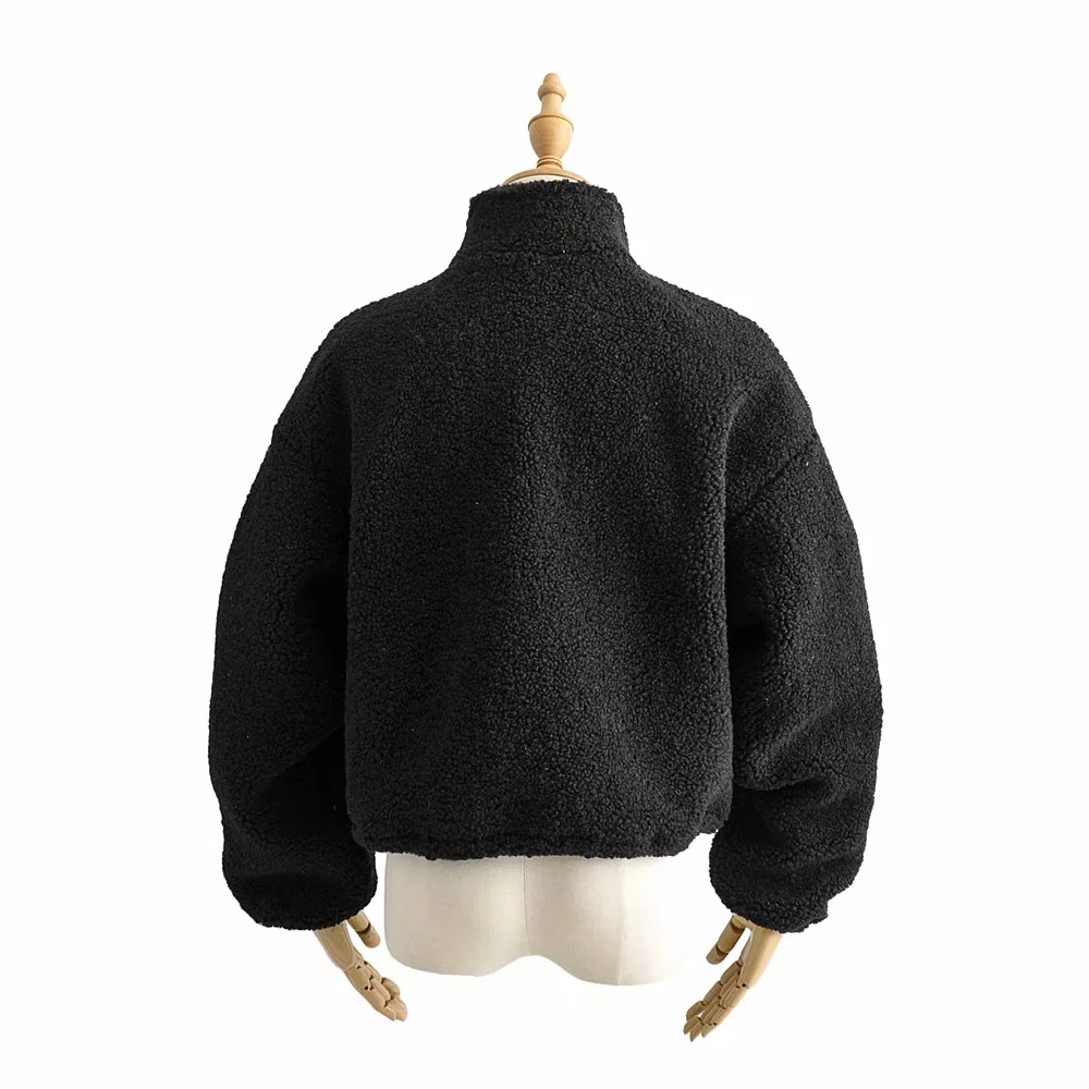zipper stand collar lamb wool thick coat  NSAC21731