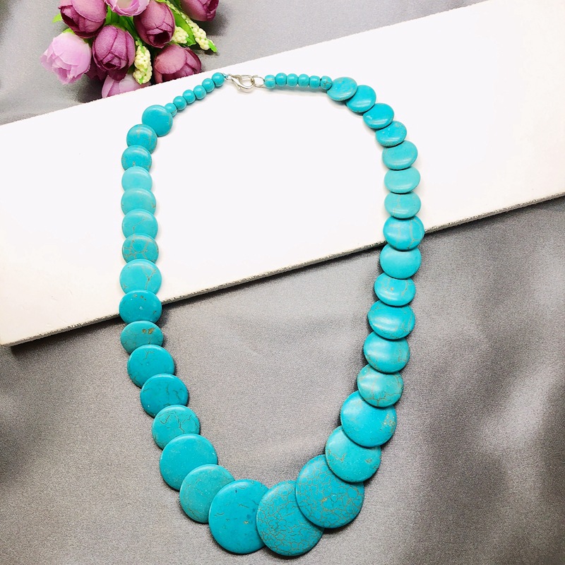 Turquoise Stone Necklace Oval Stone Necklace Short Necklace Cool Necklace display picture 1