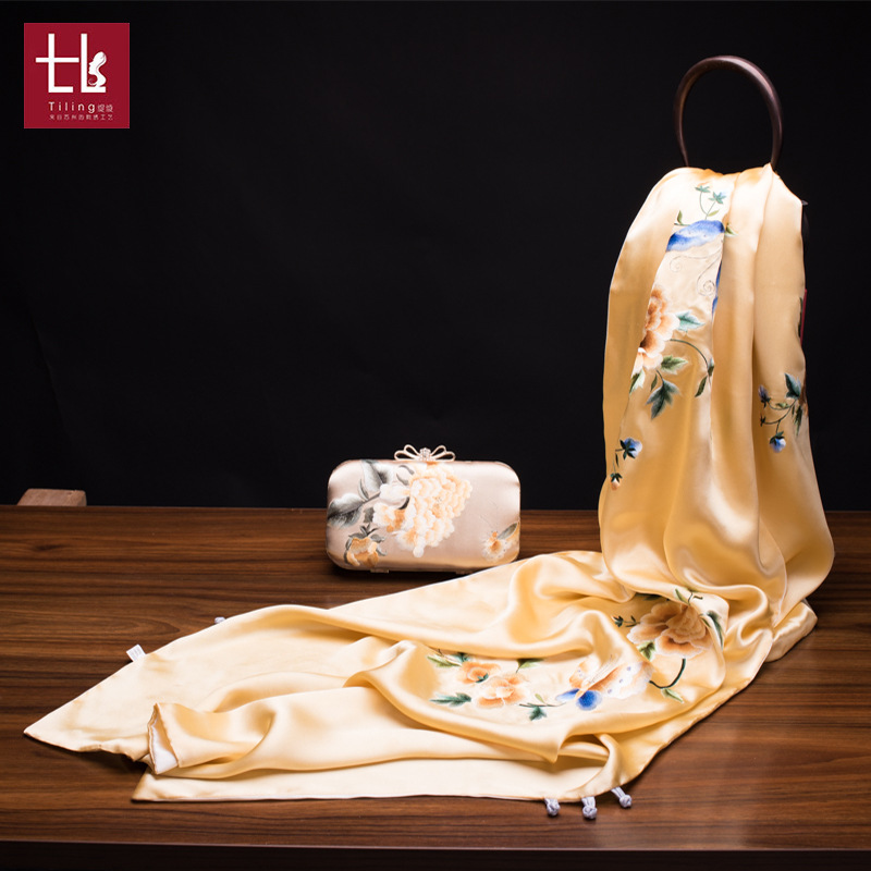 silk double-sided solid color long scarf