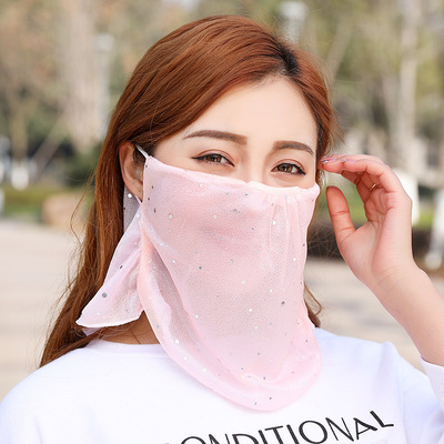 春夏新款女士防晒口罩亮片薄款面纱户外防尘防晒面罩骑行口罩|ms