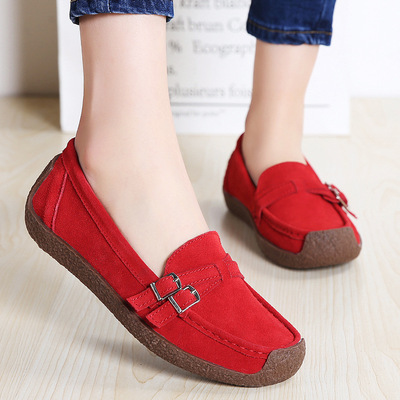 跨境2020春季欧美新款女鞋蜗牛鞋真皮休闲运动鞋外贸平底豆豆鞋女|ms