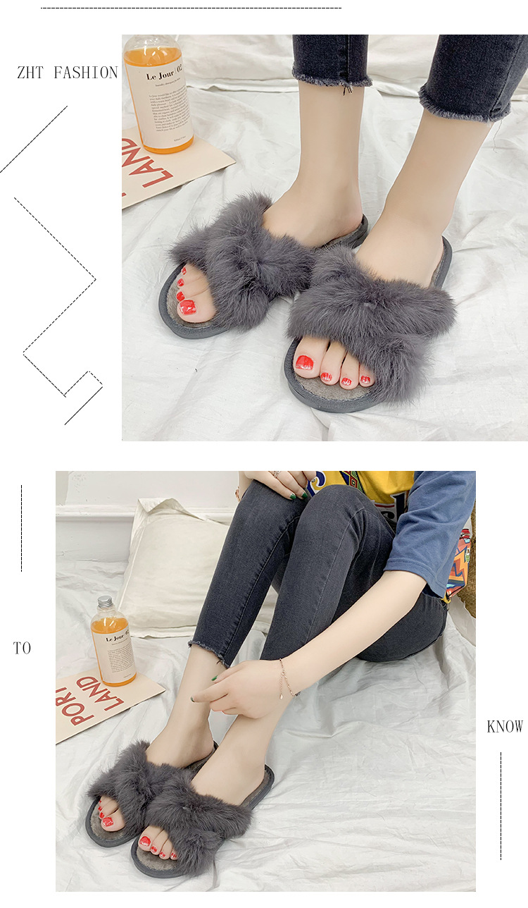 non-slip wear-resistant faux rabbit fur slippers  NSPE34538