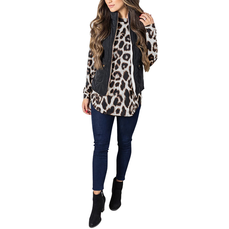 Spot autumn new hot style leopard print mid-length top NSLAI56832