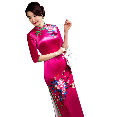 Chinese Dresses Qipao for women robe chinoise cheongsam A women&apos;s long dress with seasonal sleeves and retro velvet cheongsam