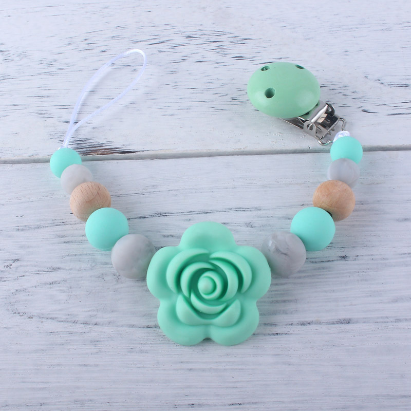 Cadena de chupete de silicona para bebés Amazon Cadena de molienda de dientes de bebés cadena anti-Caída de mordedor calmante personalizada por los fabricantes