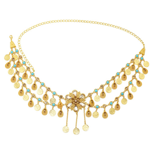 Cross-border new diamond coin tassel waist chain beach decoration belly dance body chain accessories manufacturer wholesale