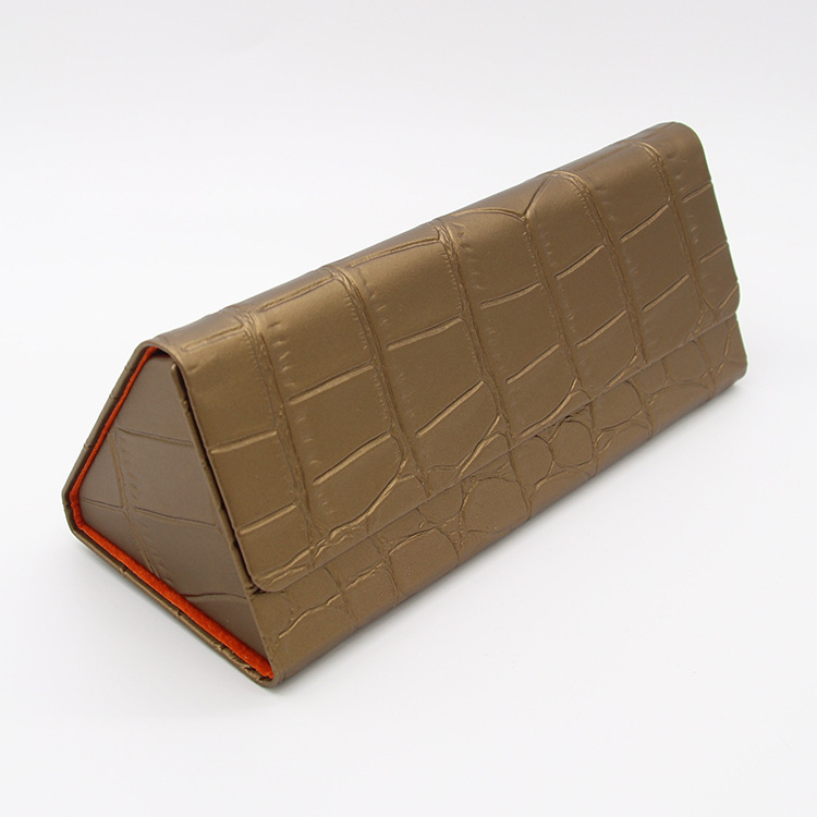 Xhsg-014 Black Metal Handmade Eye Box Triangular Folding Glasses Case Sunglasses Crocodile Skin Pattern