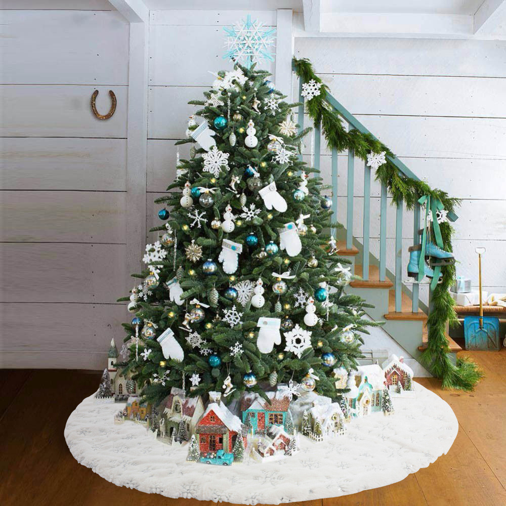 Kerstversiering Witte Zilveren Pailletten Sneeuwvlok Boomrok Kerstboom Basisjurk_voghion.com