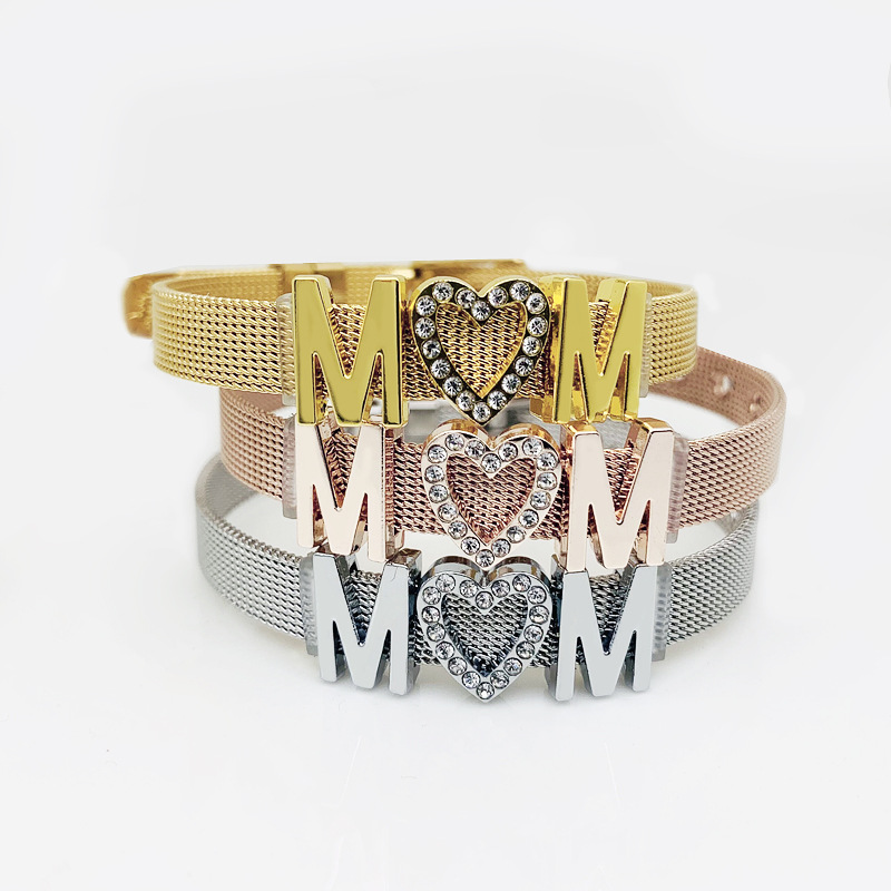 Mama Lettre Acier Inoxydable Incruster Strass Bracelets display picture 1