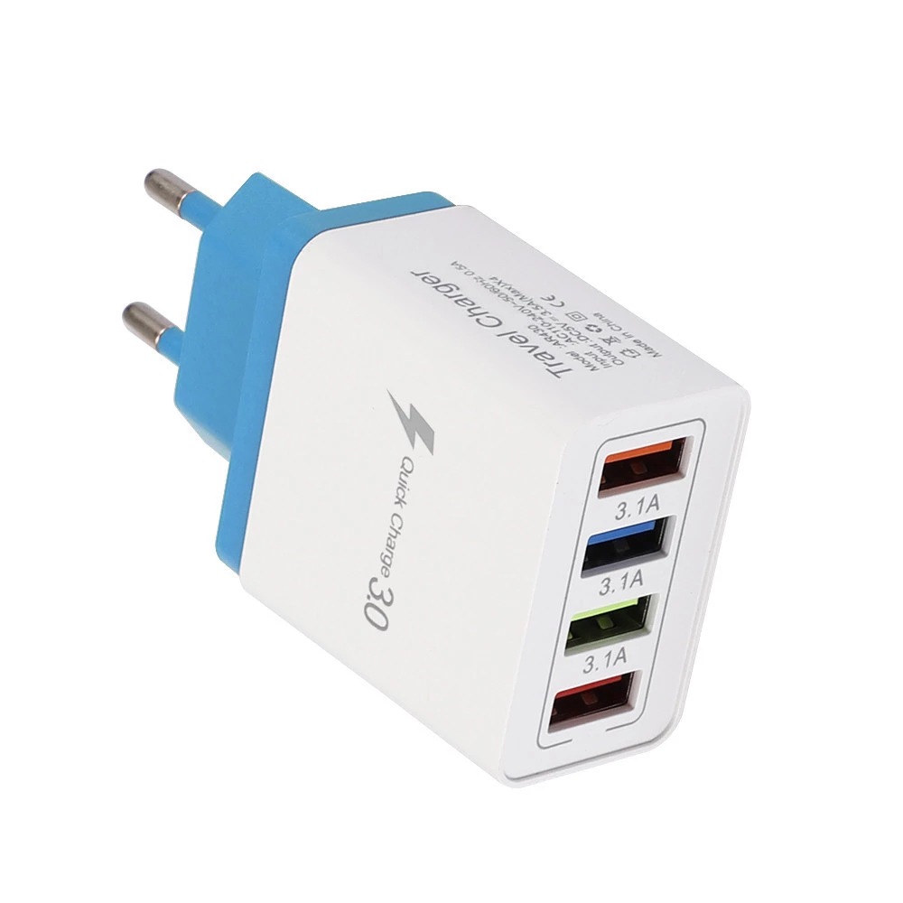 4USB Color 3A Mobile Tablet Charging Head European Standard Travel Charger Goods_voghion.com