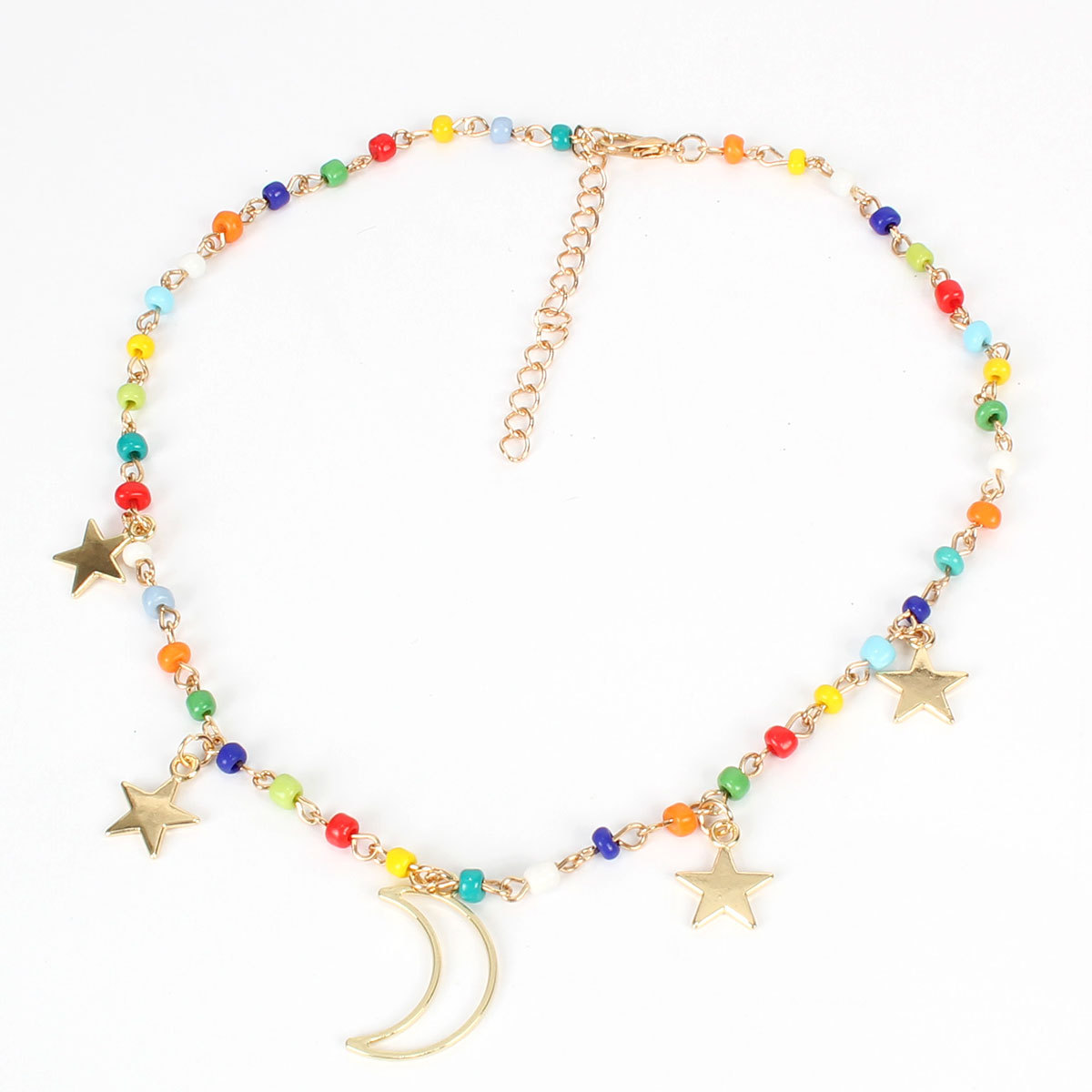Simple Personality Star Colored Rice Beads Moon Pendant Necklace Women display picture 2
