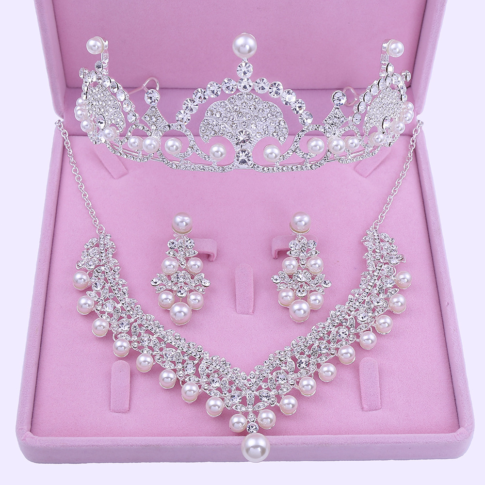 S1018韩版新娘珍珠水钻套装 影楼跟妆结婚配饰头带皇冠 厂家直销