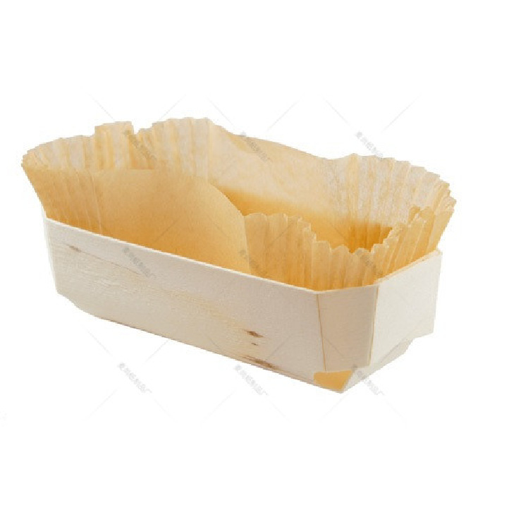 Alta temperatura resistente a la hornada grado alimenticio rectangular libra pastel molde para hornear papel taza pan tostado pastel molde de madera al por mayor