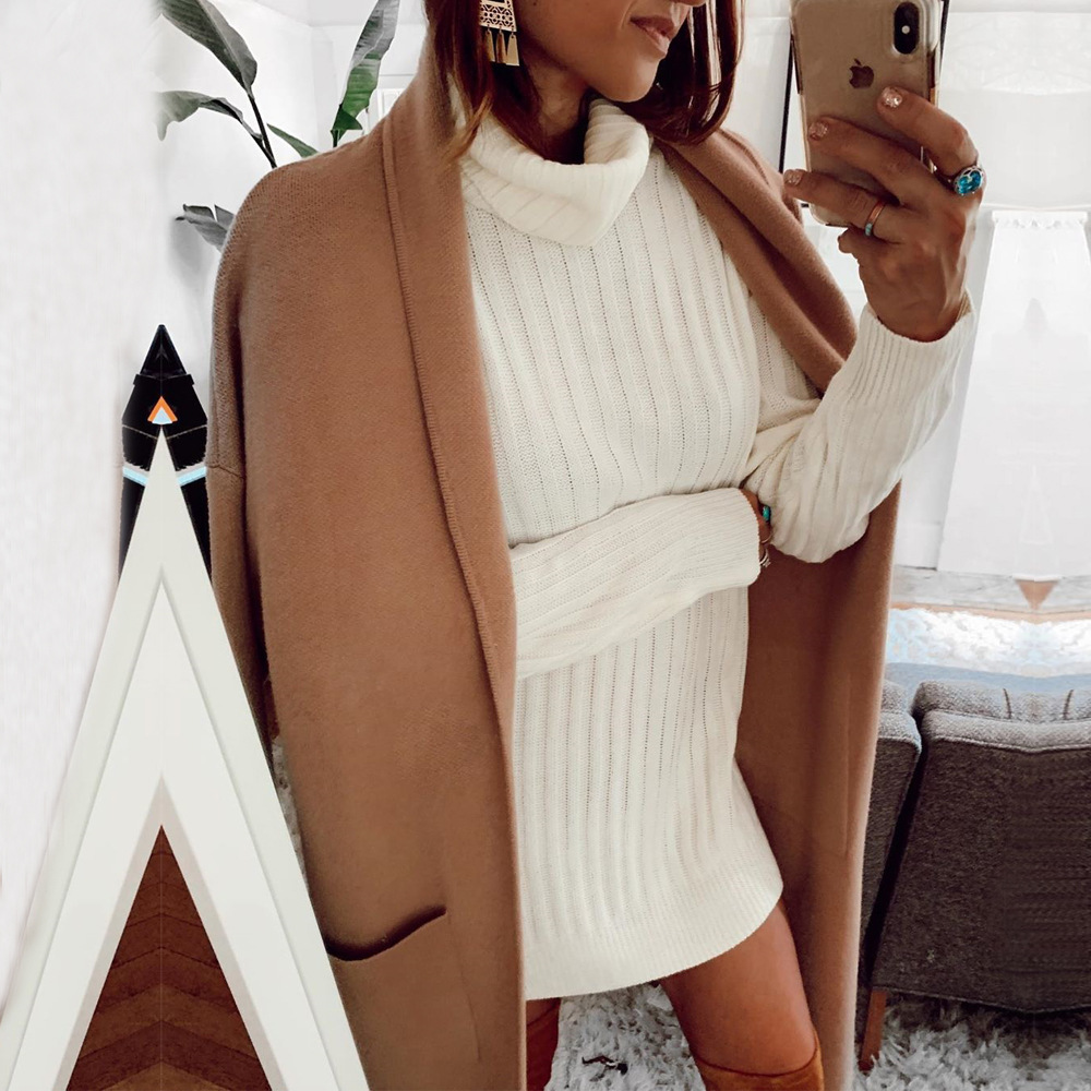 knit high neck pit strip solid color loose dress wholesale clothing vendor Nihaostyles NSYX68819