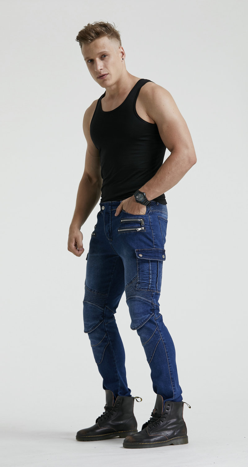 2018 productos genuinos Volero/motocicleta pantalones vaqueros de equitación casuales pantalones anti-caída de la motocicleta Pantalones rectos delgados