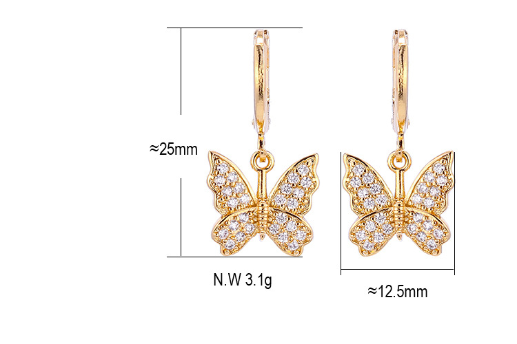 Wholesale Fashion Gold-plated Zircon Butterfly Earrings display picture 1