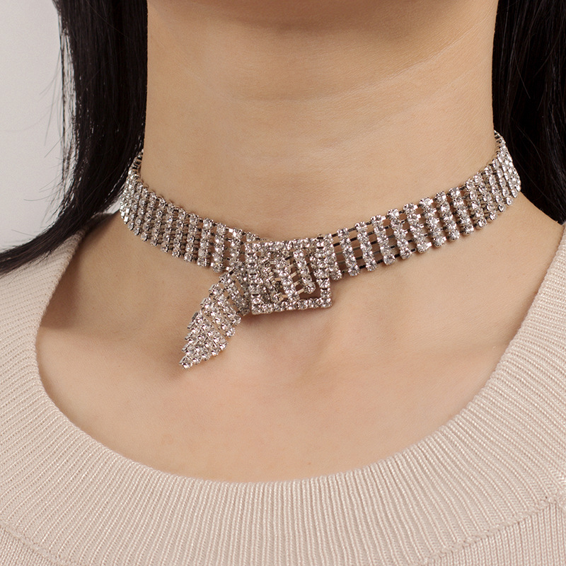 30g Weight Necklace Classification Wedding, Travel Occasion Women'S Gender Gold, Silver Color Korean Hot-selling Short Choker Full Diamond Clavicle Chain Necklace For Women 1