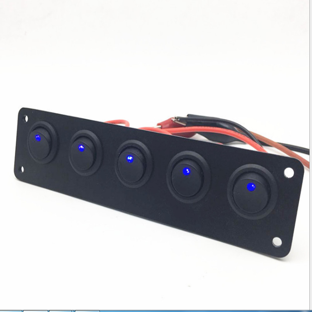 热卖五位猫眼开关面板LED蓝红橙绿灯5位组合小船形汽车开关面板