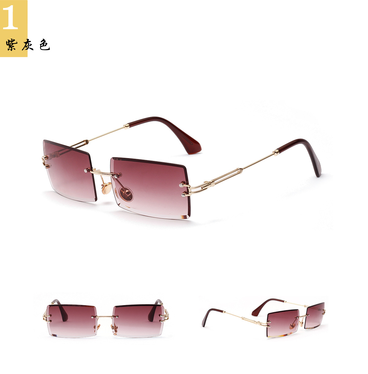 New Square Frameless Sunglasses Vintage Transparent Glasses display picture 5