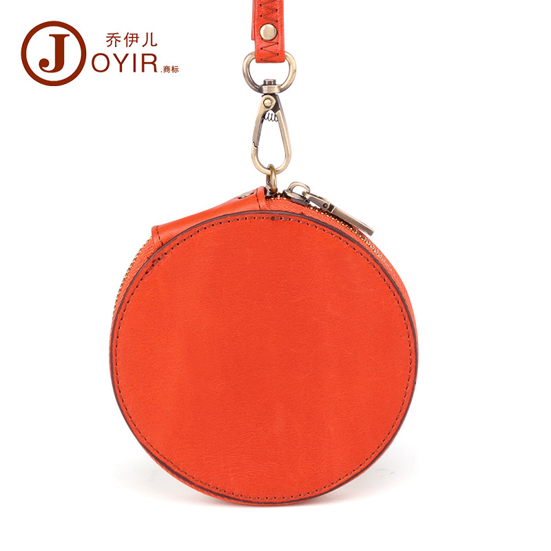 Leather Round Change Bag Top Layer Cowhide Coin Wallet Lovely Retro Zipper Small Wallet Factory Direct Sales